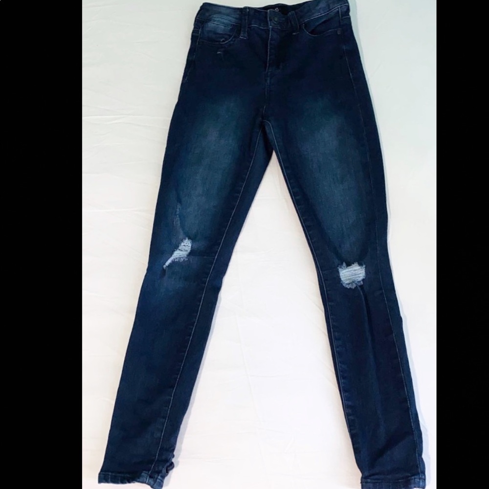 Dark high waisted skinny jeans with lace up detail